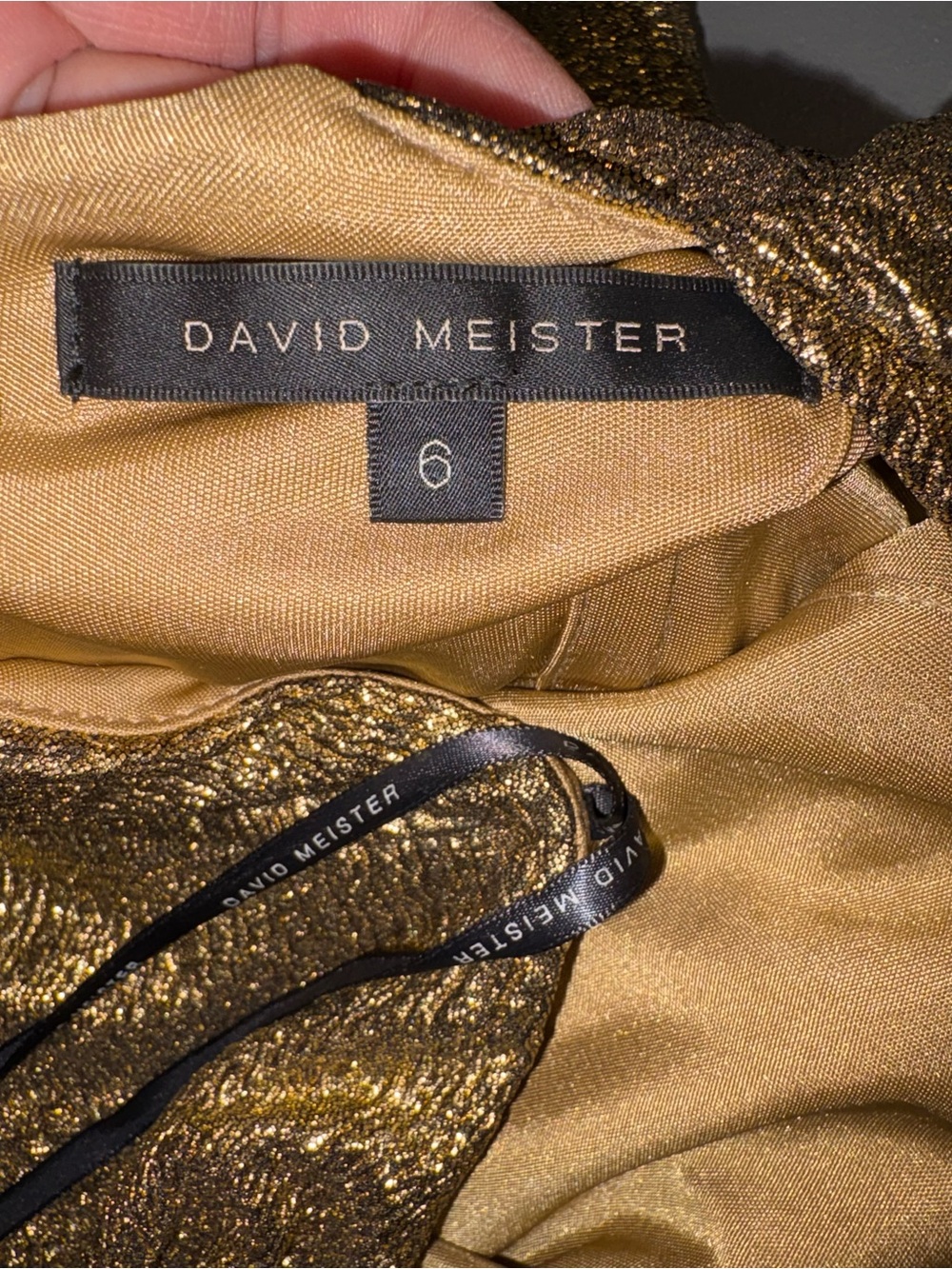 David Meister One-Shoulder Shimmering Gold Evening Gown - Picture 10 of 12